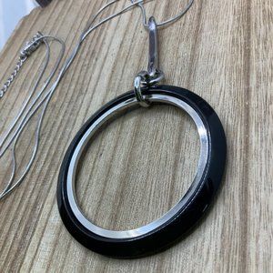 Chico's Black Hoop Pendant Snake Chain Necklace